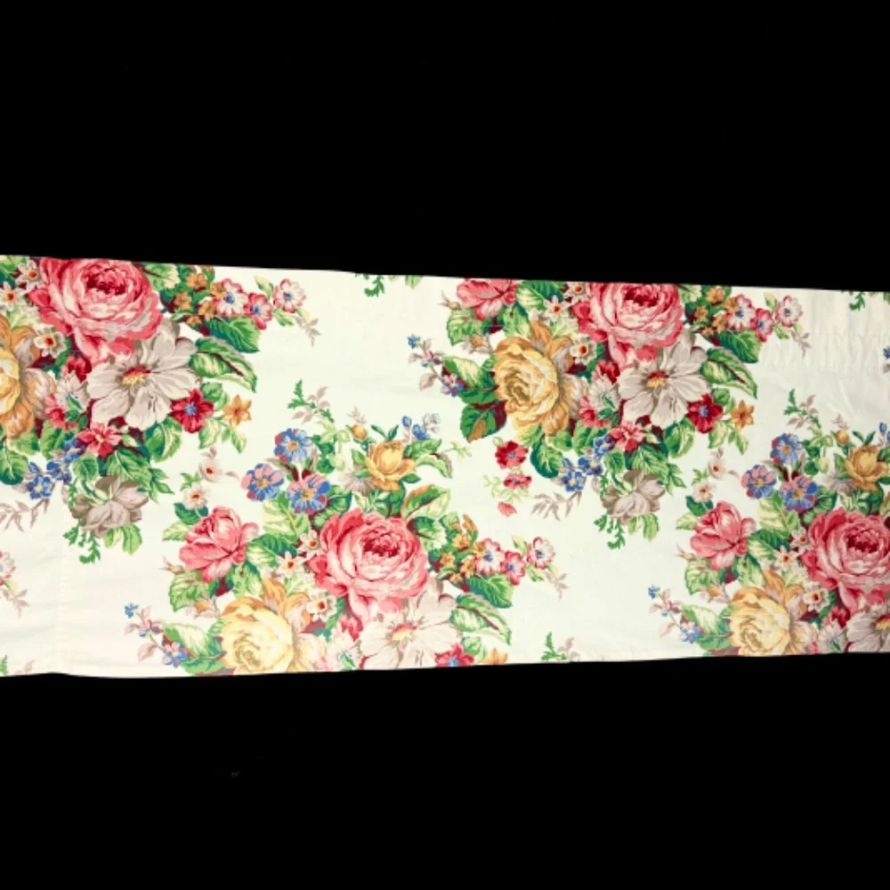 Vintage Cabbage Roses Cotton Chintz Valance Floral Decorator 2.8 yds X 20 in - Picture 9 of 13